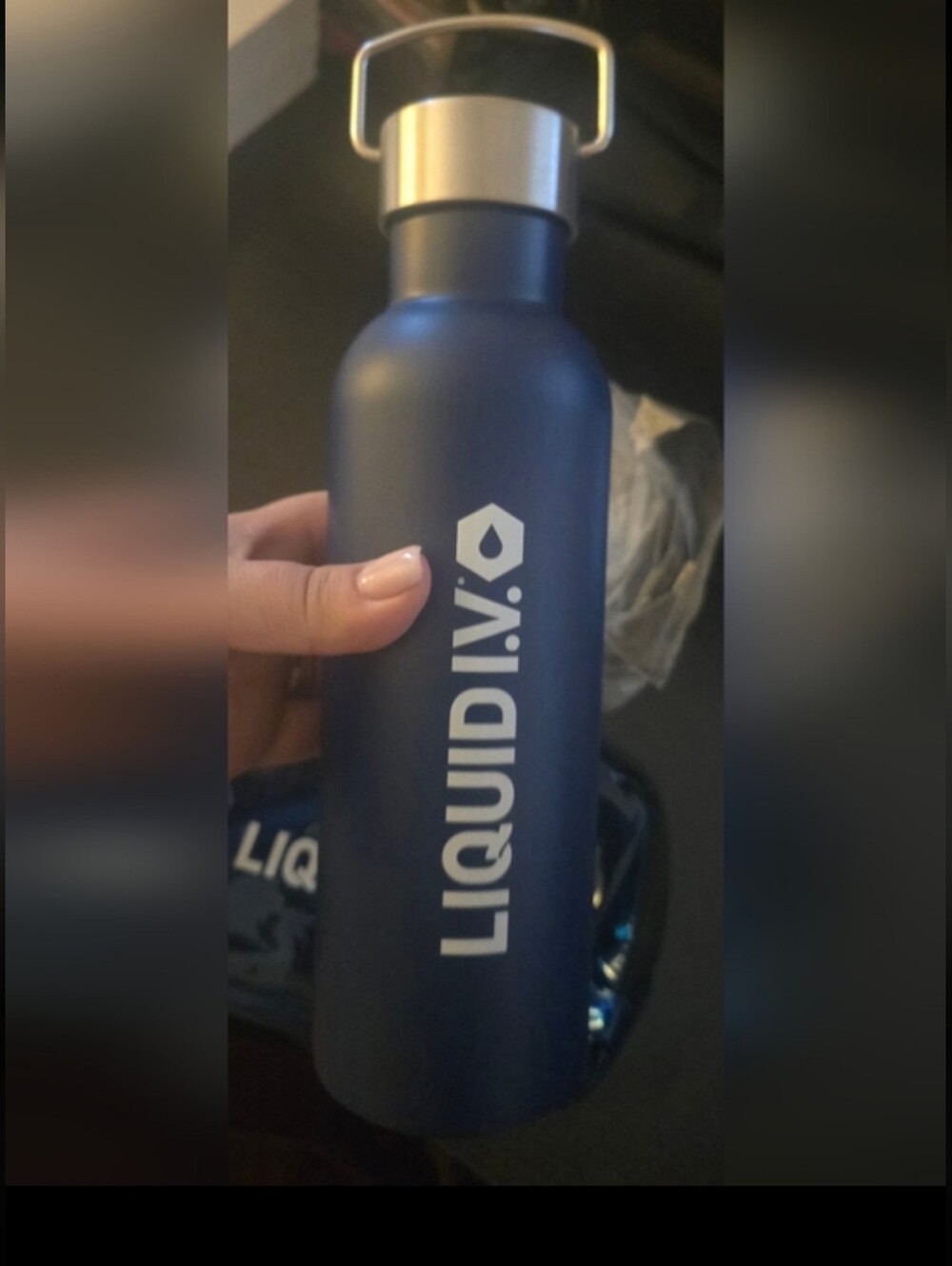 LIQUID I.V. Navy Blue Metal Water Bottle (New Condition)